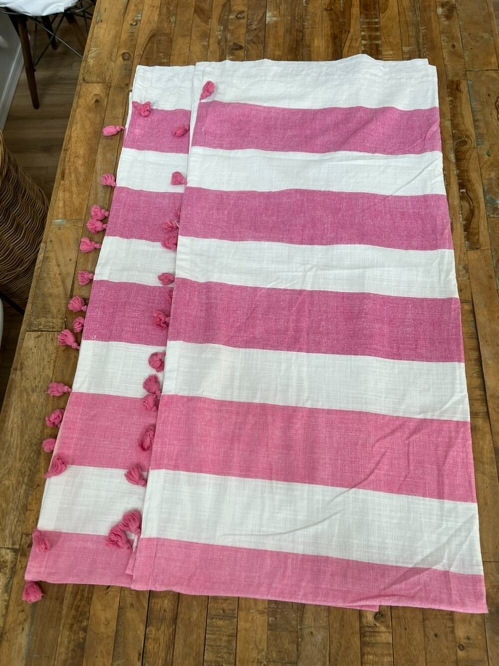 2 GAP Home Organic Cotton Pink Ombre Striped Window Curtain Panels 48x95"